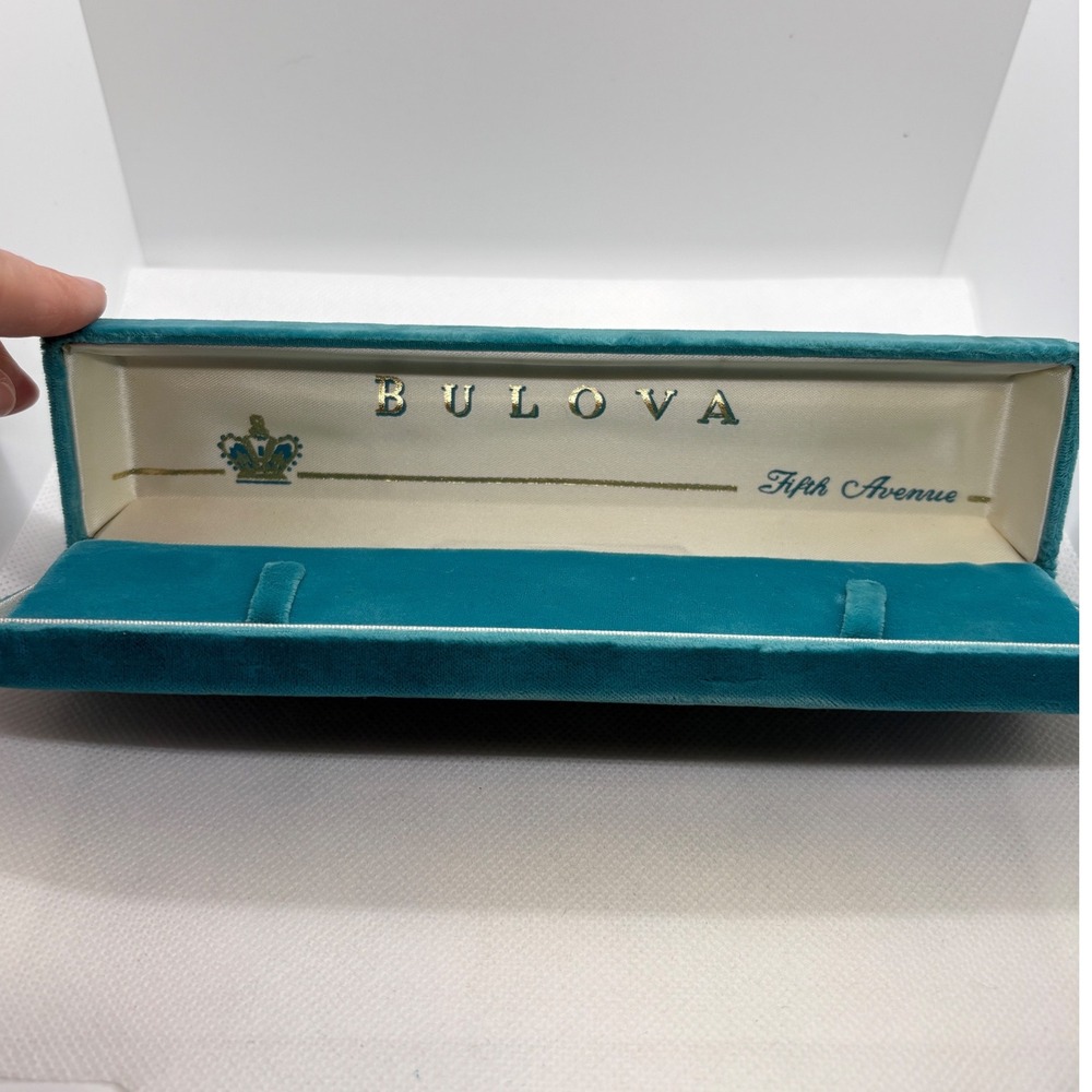 Vintage Bulova Fifth Avenue Watch Box Teal Velvet Clamshell Display Case
